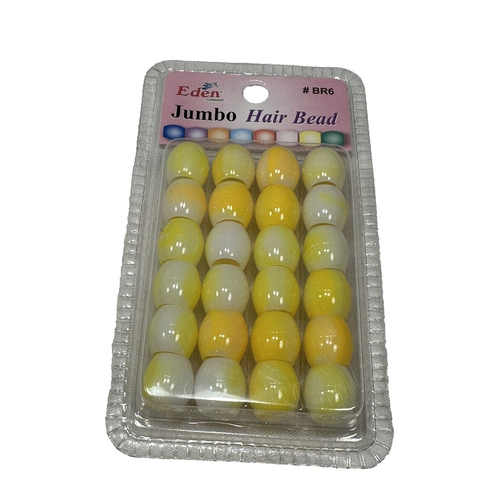 NEW eden 24 count jumbo hair bead accessories braids BR6 YELLOW WHITE